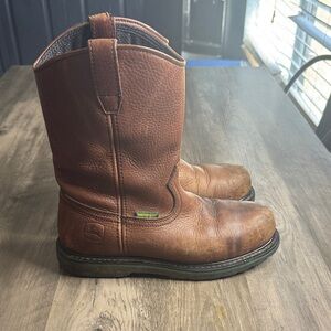 John Deere Rustic Brown Leather Waterproof, Steel Toe Boots